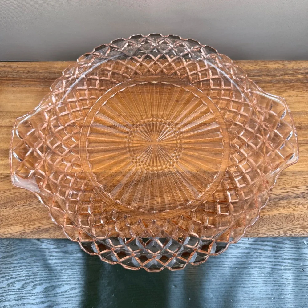 Anchor Hocking Waterford Pink Depression Glass Sandwich Plate Platter 12 inch